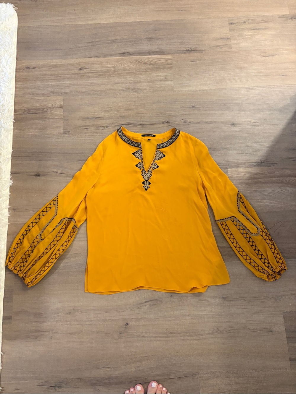 Boho Embroidered V-Neck Blouse in Mustard